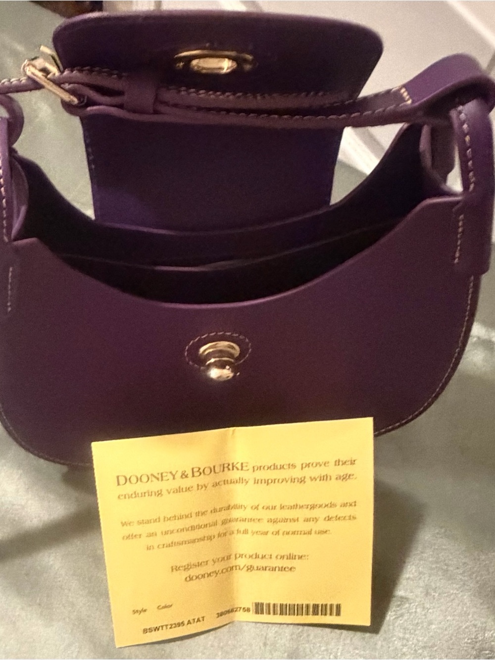 Dooney & Bourke Purple Leather Shoulder Bag with Turn-Lock - Picture 4 of 5
